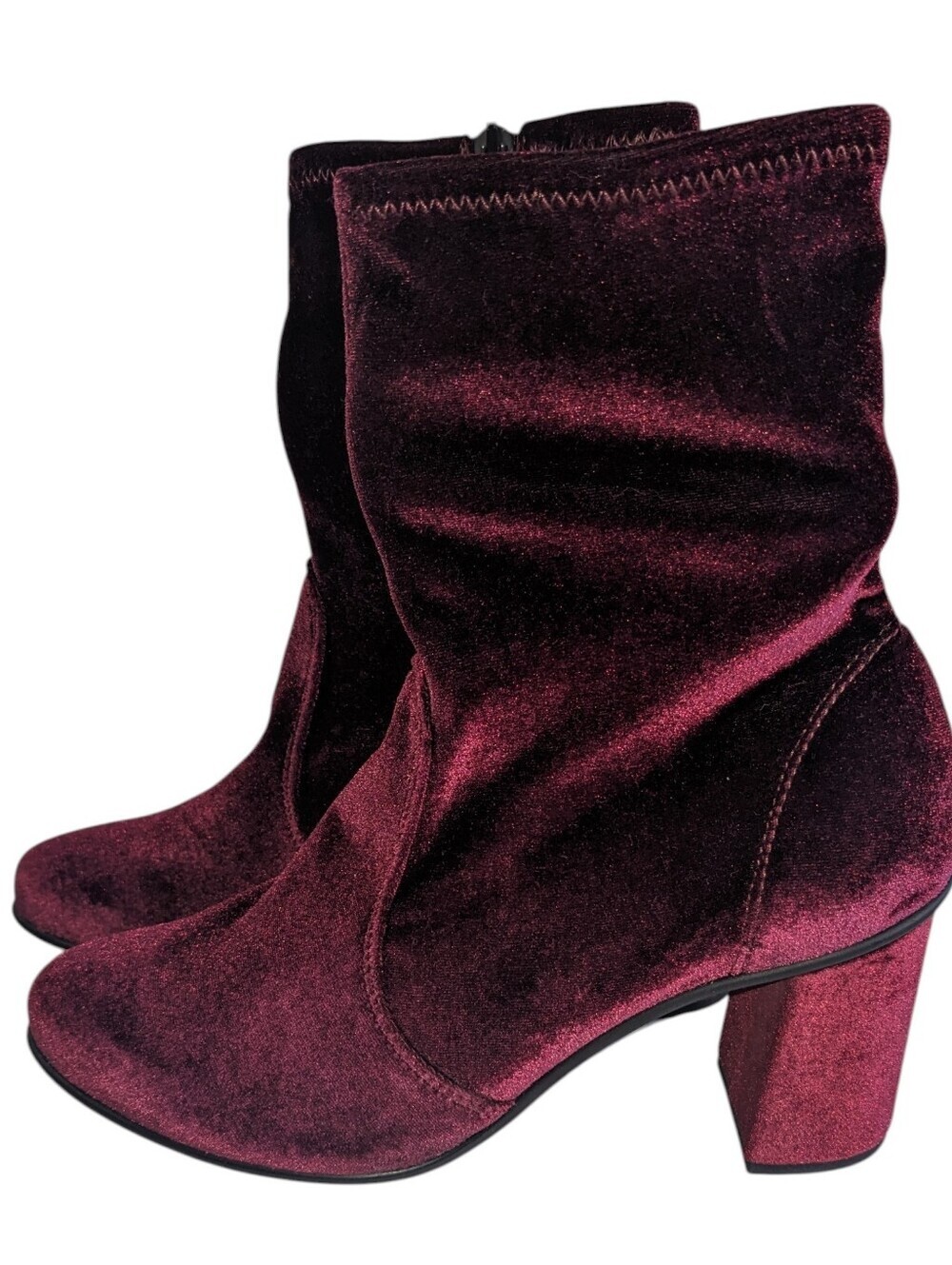 Ron White Rapisardi Velvet Maroon Block Heel Ankle Boots Women Size 40EU 9.5 US